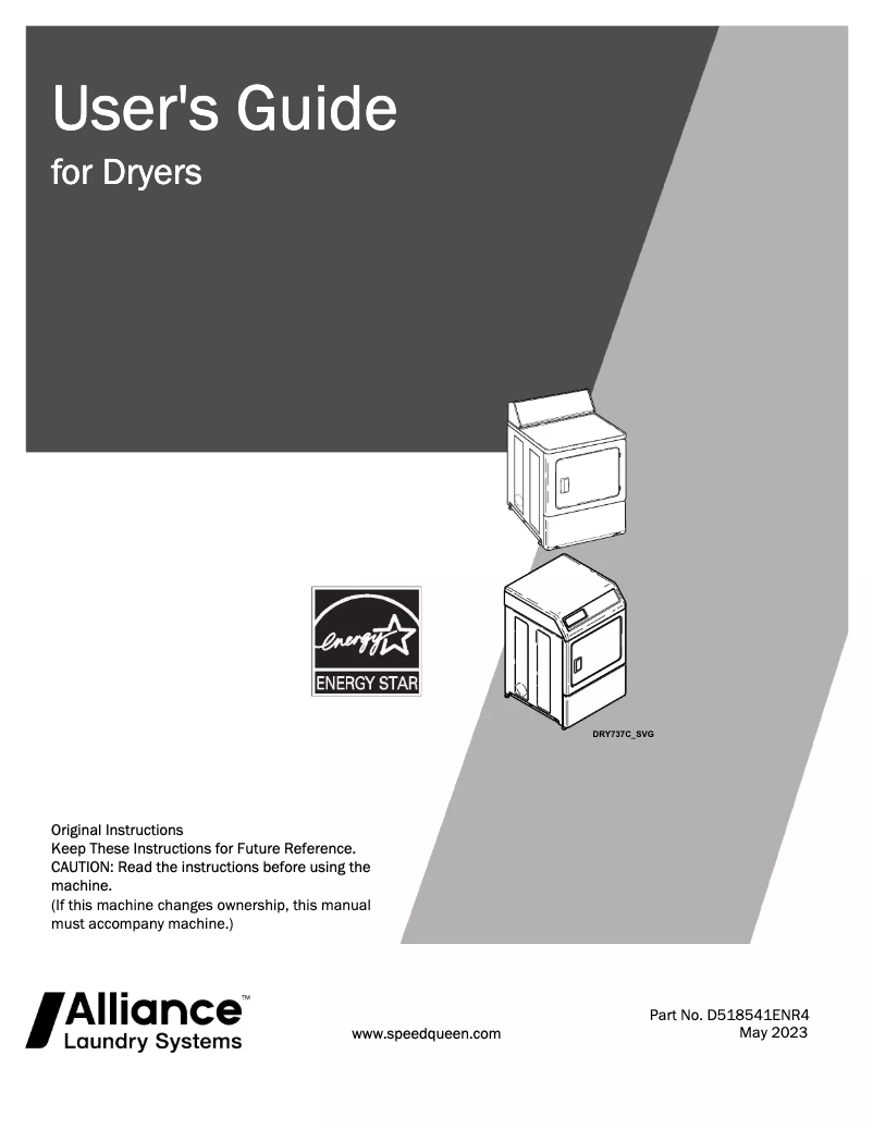 Page n°1 - Manuel utilisateur Speed Queen DR7004BG