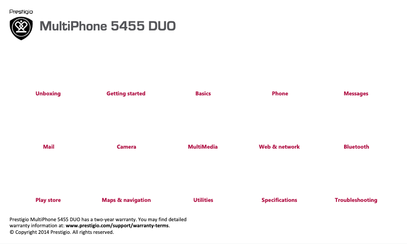 Page 1 de la notice Manuel utilisateur Prestigio MultiPhone 5455 DUO