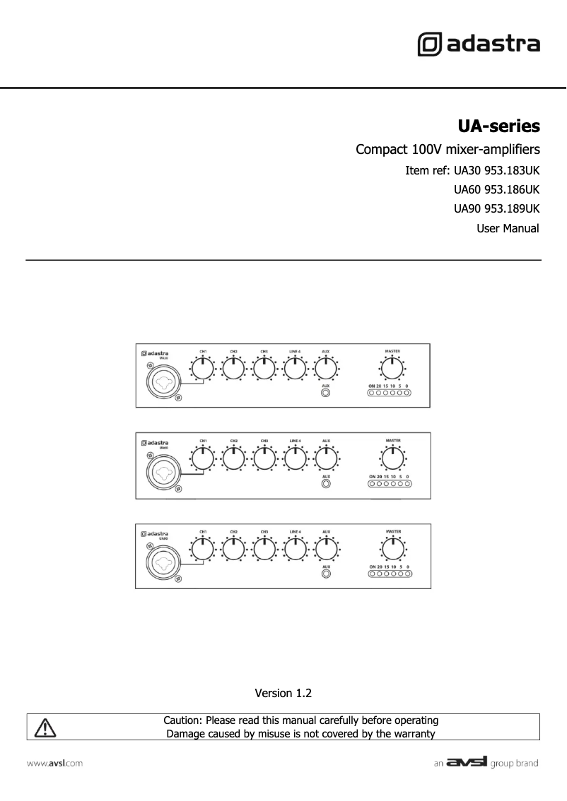 Page 1 de la notice Manuel utilisateur Adastra UA90