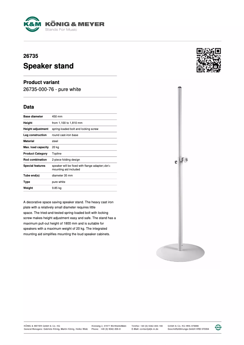 Page n°1 - Manuel utilisateur Konig & Meyer 26735