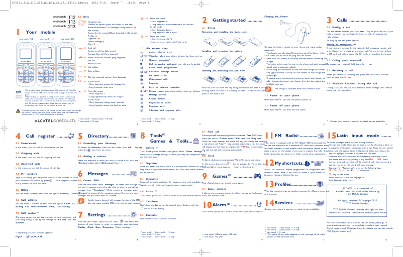 Page n°1 - Guide de démarrage rapide Alcatel One Touch 112