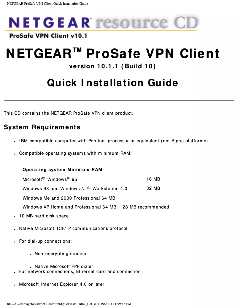 Página 1 del manual Guía de instalación Netgear VPN05L