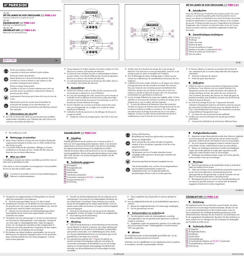 Page n°1 - Manuel utilisateur Parkside PSBS 3 A1
