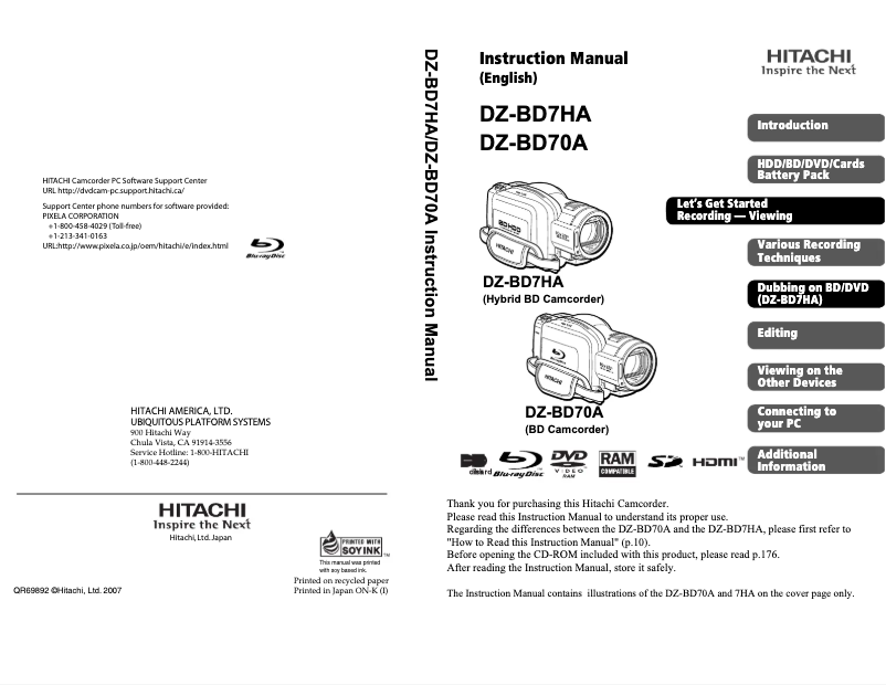 Page n°1 - Manuel utilisateur Hitachi DZ-BD70A