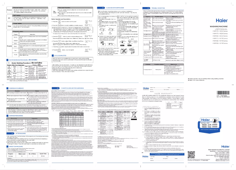 Image de la première page du manuel de l'appareil HWM90-H678ES8