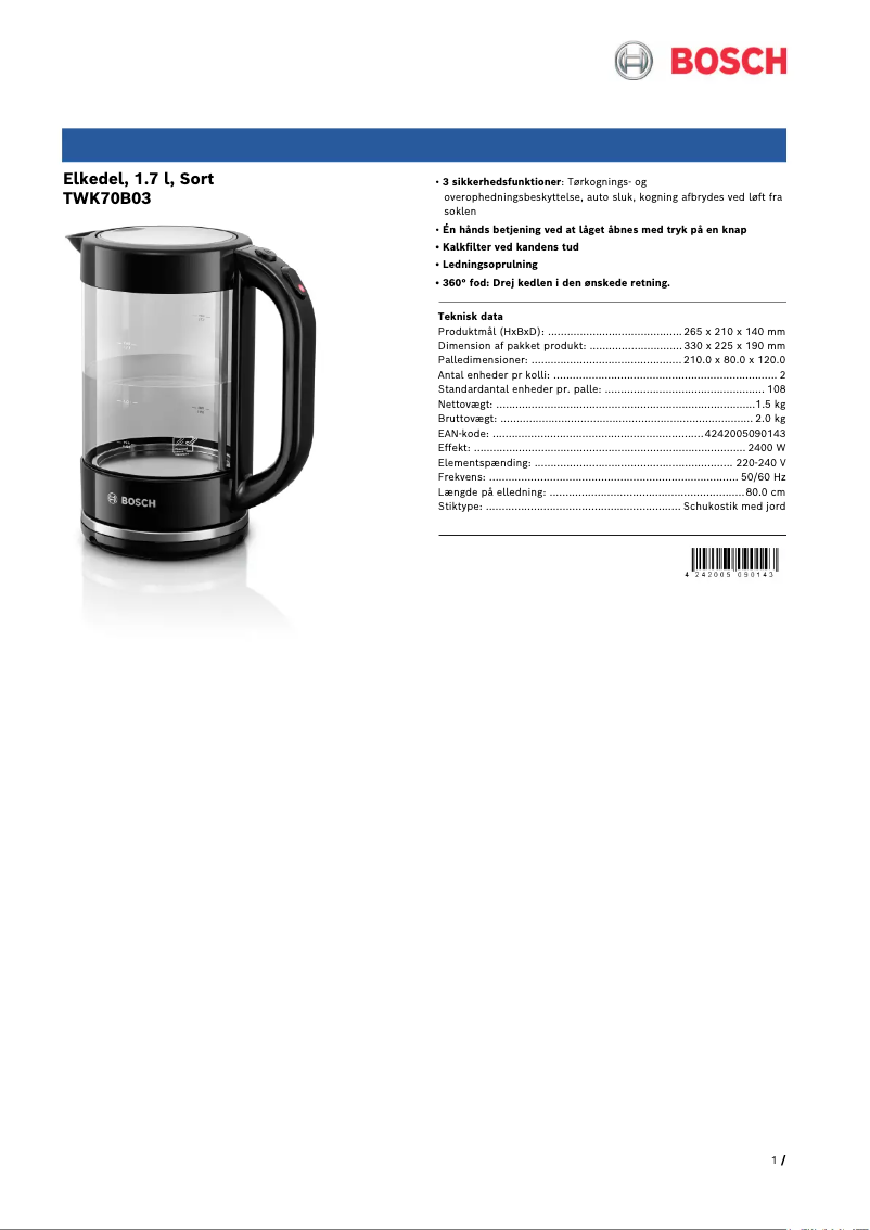 Page n°1 - Brochure Bosch TWK70B03