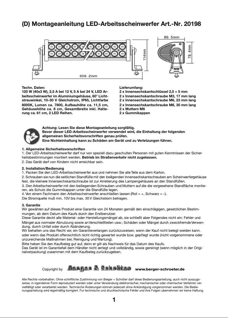 Page 1 de la notice Manuel utilisateur Berger & Schröter 20198