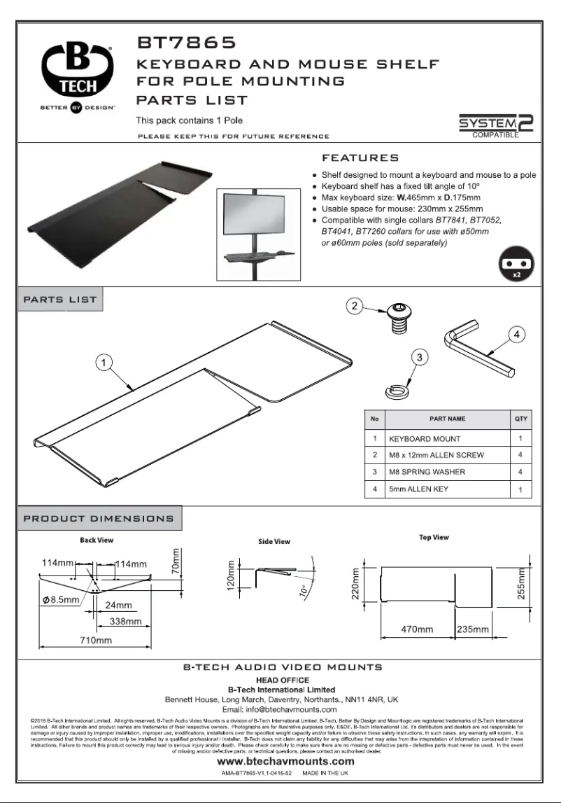 Page 1 of the manual User Manual B-Tech BT7865