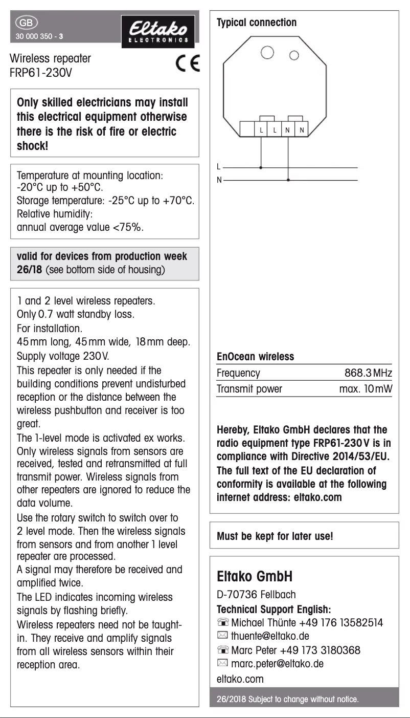 Page n°1 - Manuel utilisateur Eltako FRP61-230V