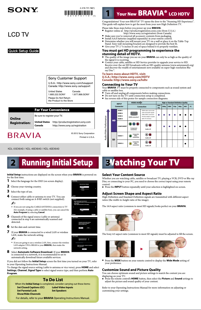 Image de la première page du manuel de l'appareil Bravia KDL-55EX640