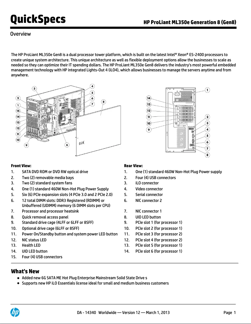 Page n°1 - Manuel utilisateur HP ProLiant ML350e