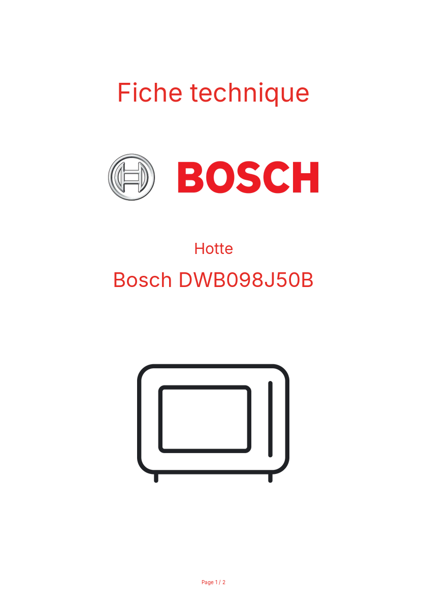 Page n°1 - Fiche technique Bosch DWB098J50B