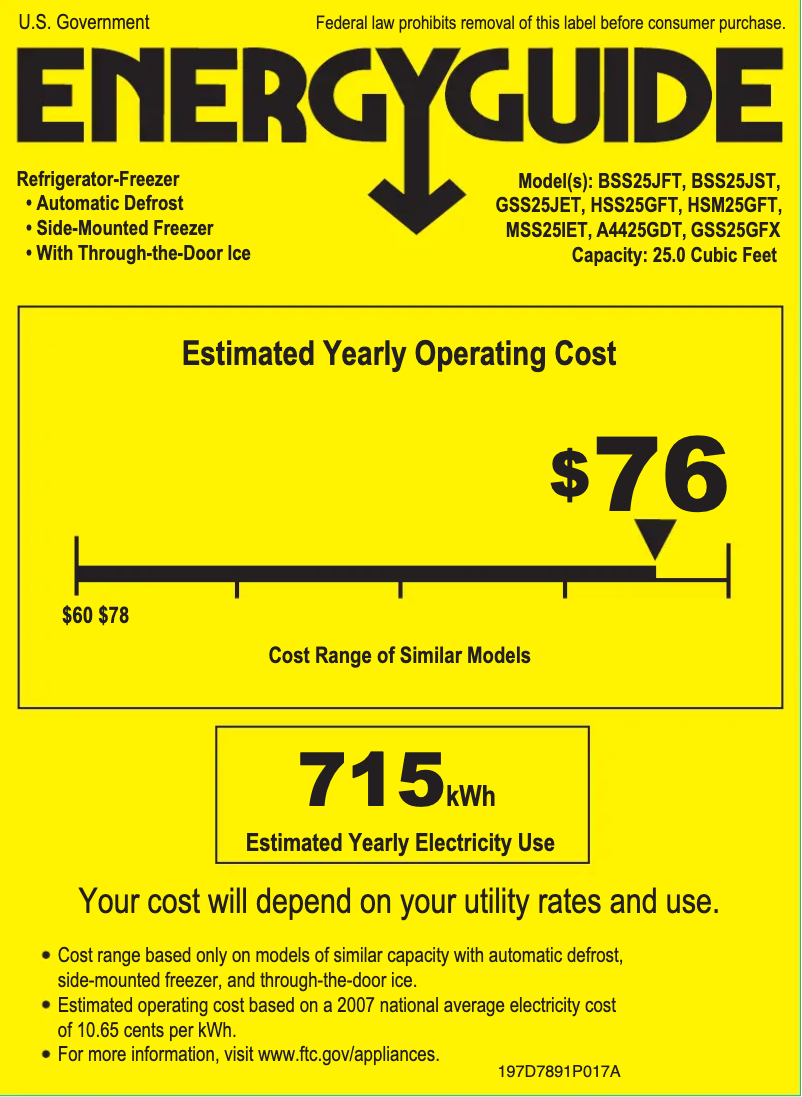 Page 1 de la notice Label énergétique GE GSS25JETCC