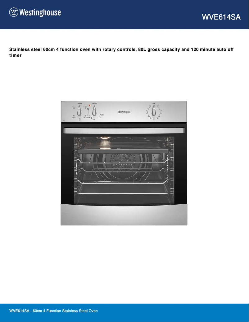 Page 1 de la notice Fiche technique Westinghouse WVE614SA