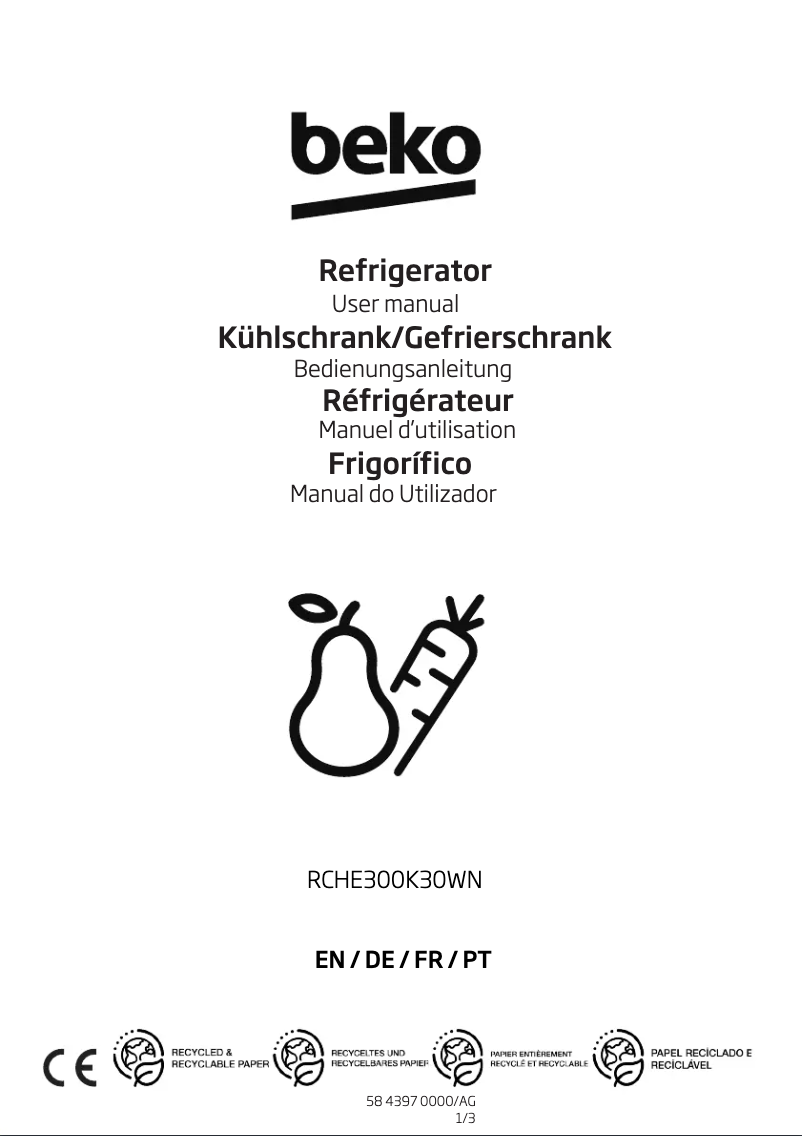 Page 1 de la notice Manuel utilisateur Beko RCHE300K40WN