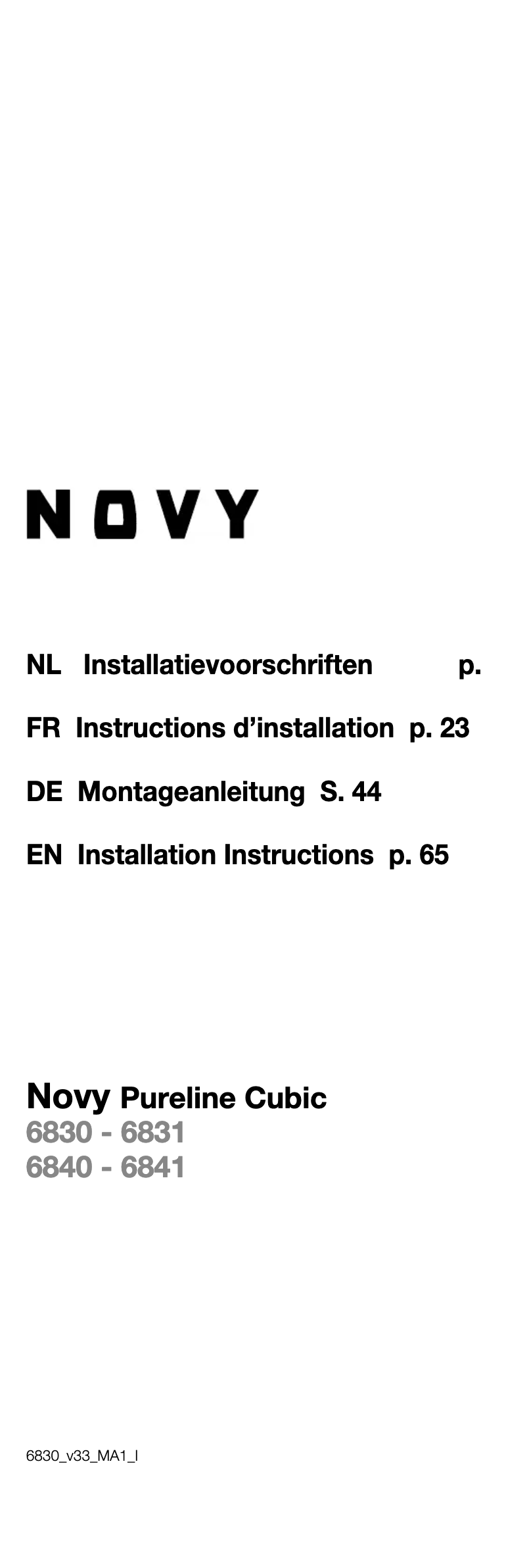 Page 1 de la notice Guide d'installation Novy Pure'line 6840