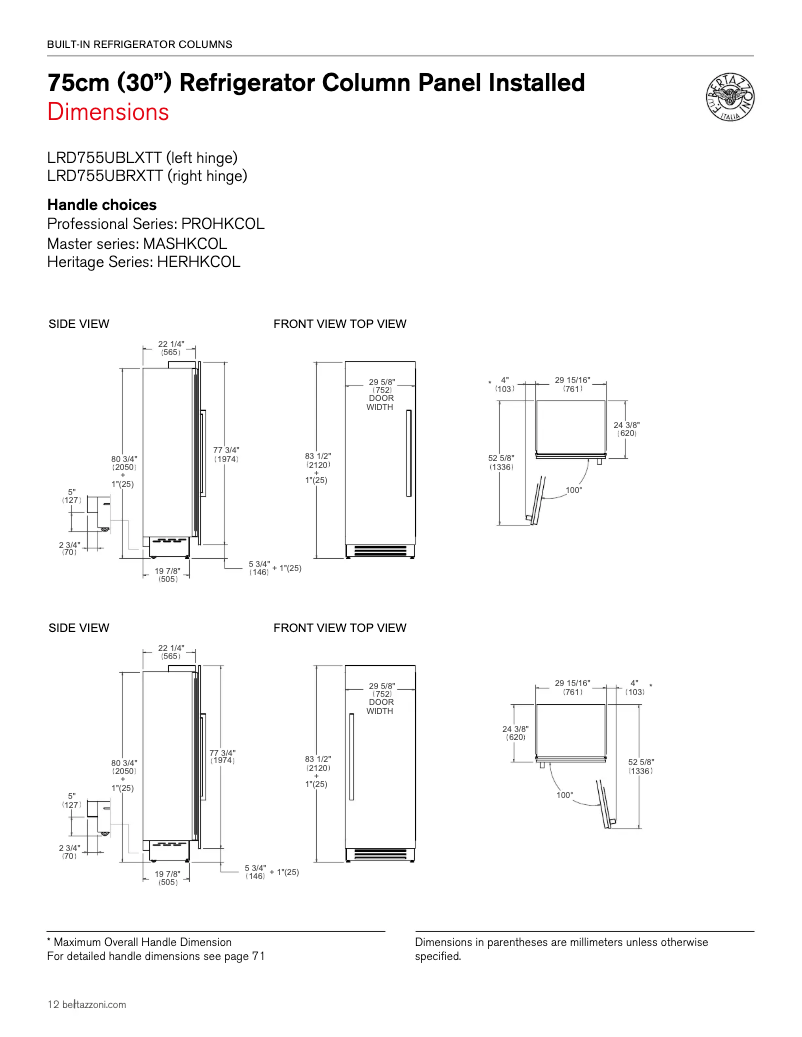Page 1 de la notice Instructions / montage Bertazzoni LRD755UBRXTT