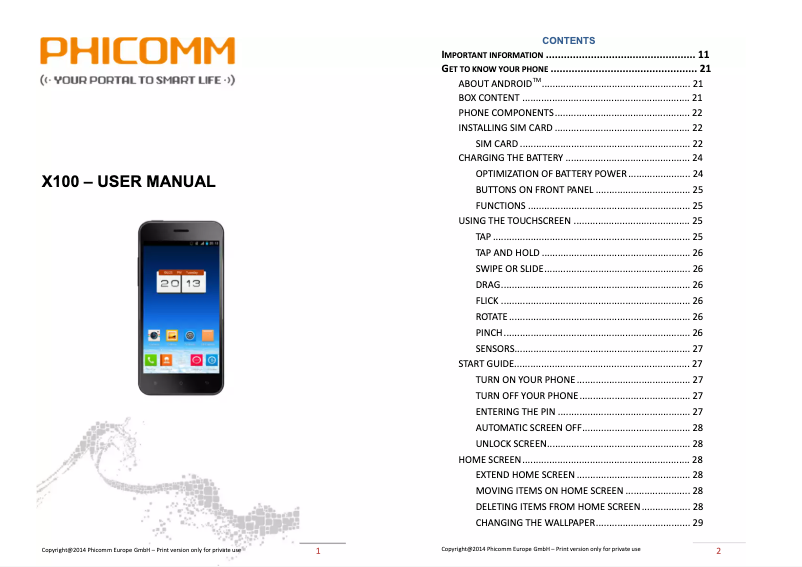 Page n°1 - Manuel utilisateur Phicomm X100