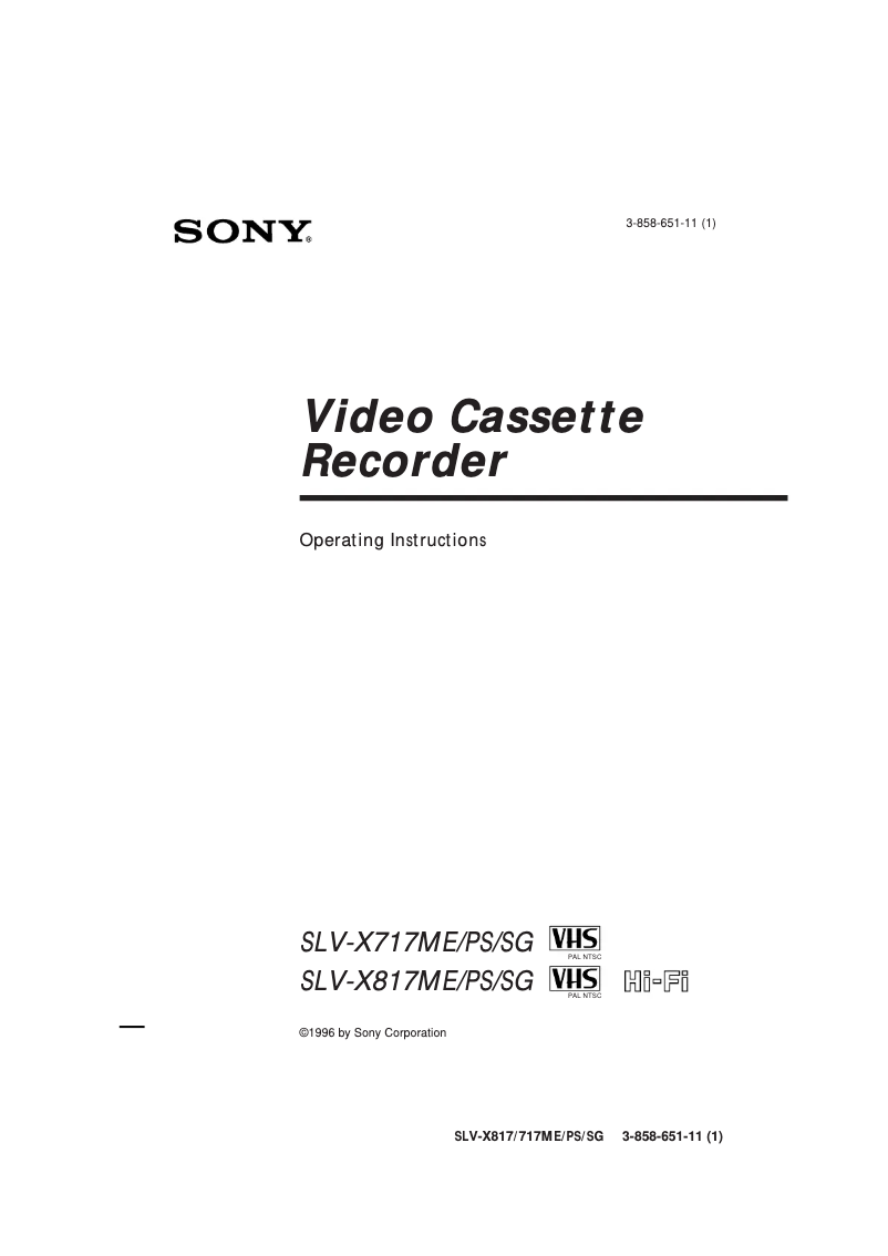 Page 1 de la notice Manuel utilisateur Sony SLV-X717ME