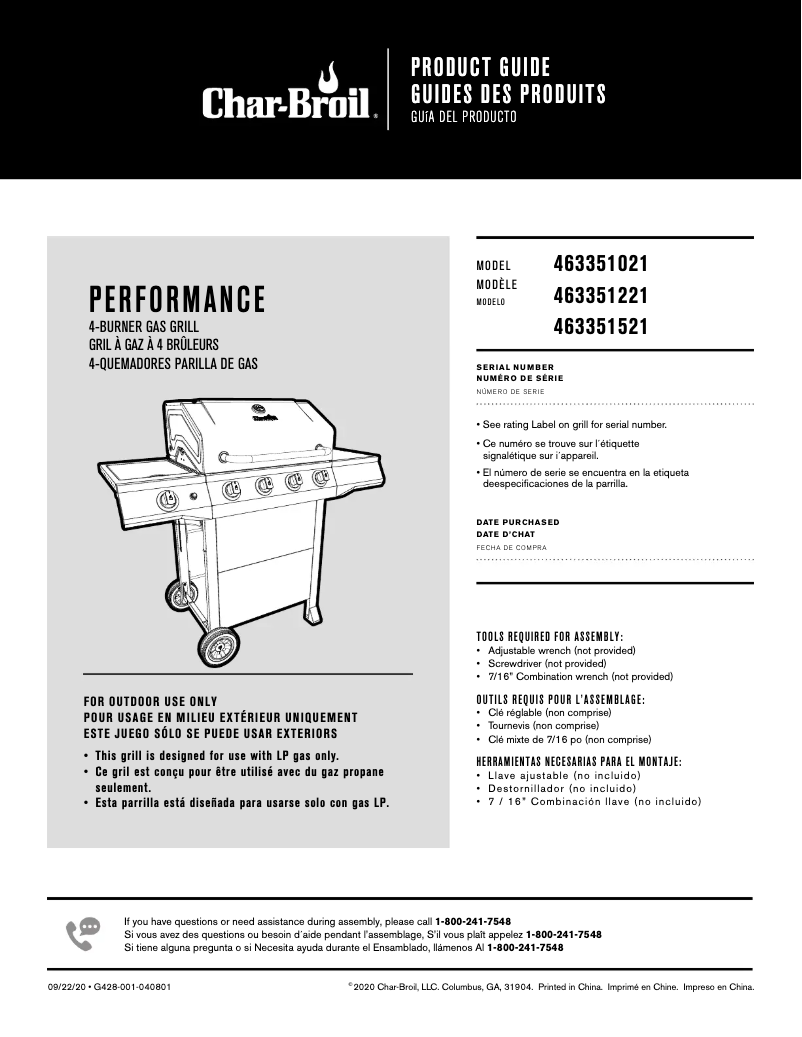 Page 1 de la notice Manuel utilisateur Char-Broil Performance 463351521