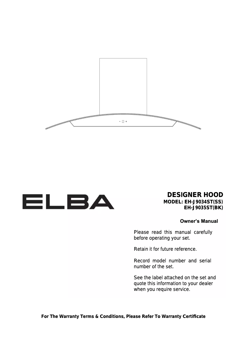 Page 1 of the manual User Manual Elba Infinito EH-J9035ST(BK)