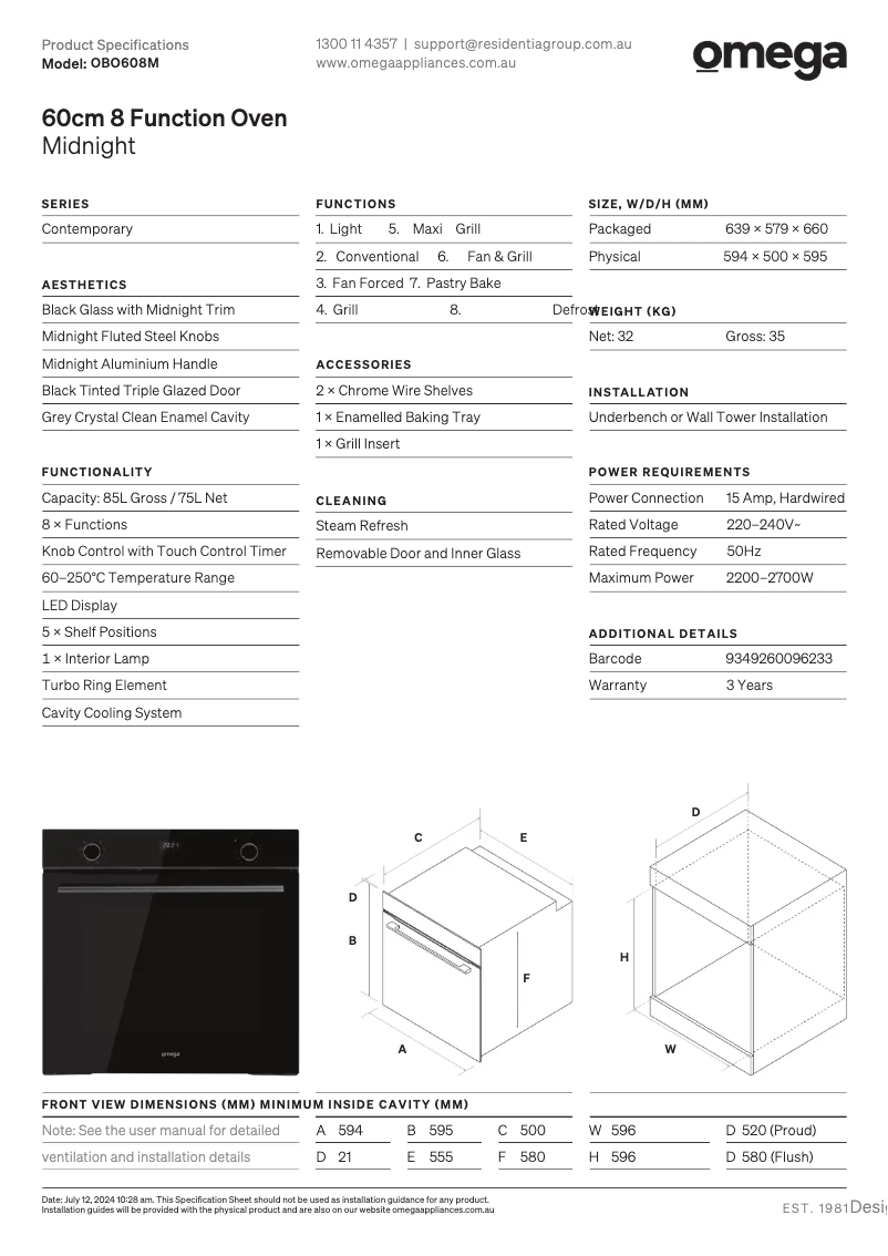 Page n°1 - Fiche technique Omega SQ5280687