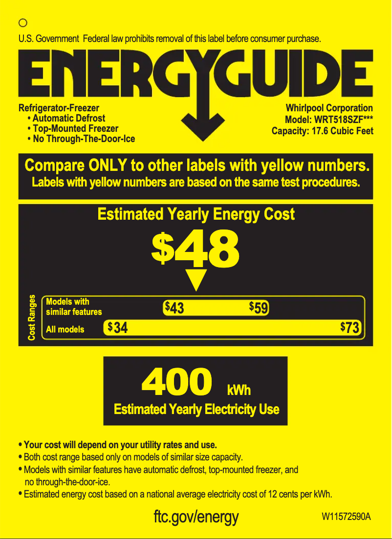 Page 1 de la notice Label énergétique Whirlpool WRT518SZFW