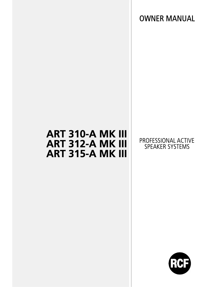 Image de la première page du manuel de l'appareil ART 312-A MKIII