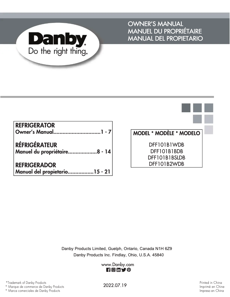 Página 1 del manual Manual de usuario Danby DFF101B1BSLDB
