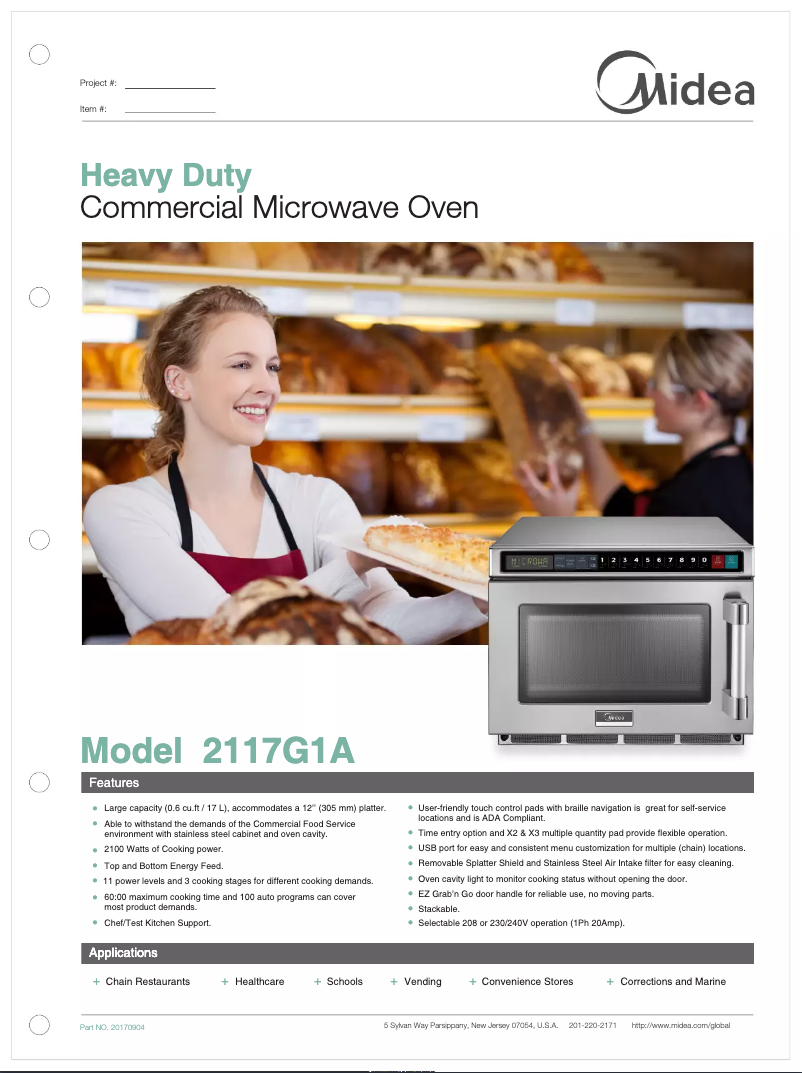 Página 1 del manual Ficha técnica Midea 2117G1A