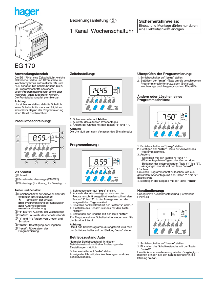 Image de la première page du manuel de l'appareil EG 170
