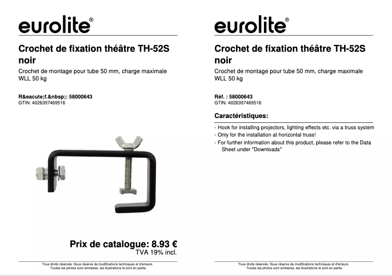 Page n°1 - Fiche technique Eurolite TH-52S
