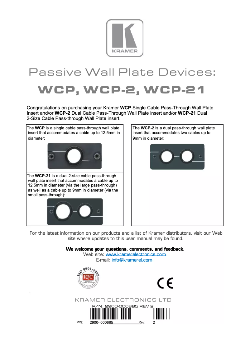 Page 1 de la notice Manuel utilisateur Kramer WCP-21
