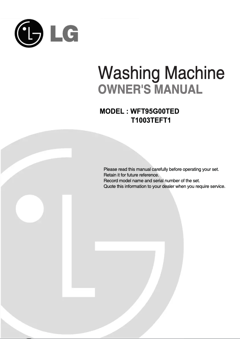 Page 1 de la notice Manuel utilisateur LG WFT95G00TED