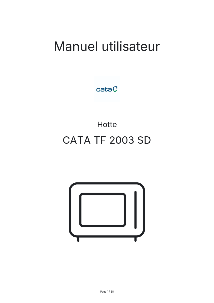 Page n°1 - Manuel utilisateur CATA TF 2003 SD