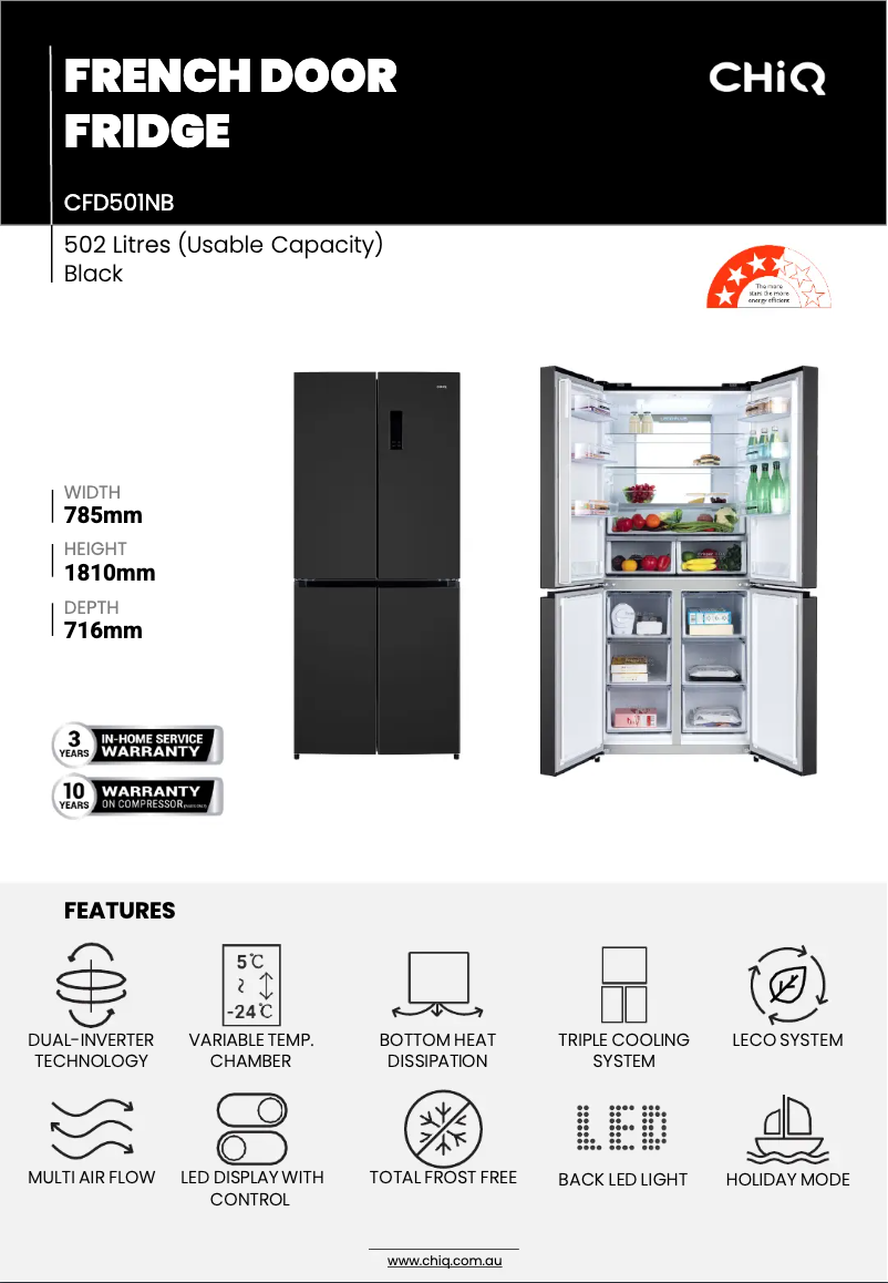 Page 1 de la notice Fiche technique CHiQ CFD501NB