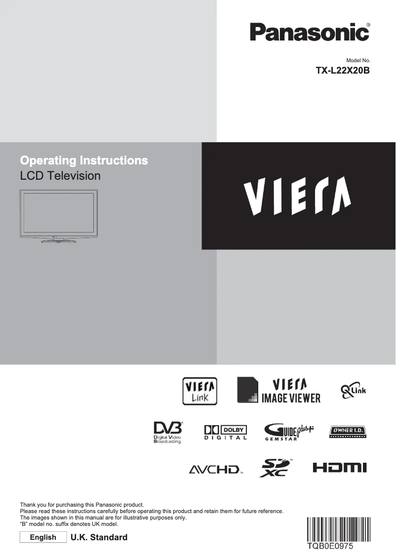 Page 1 de la notice Manuel utilisateur Panasonic Viera TX-L22X20B