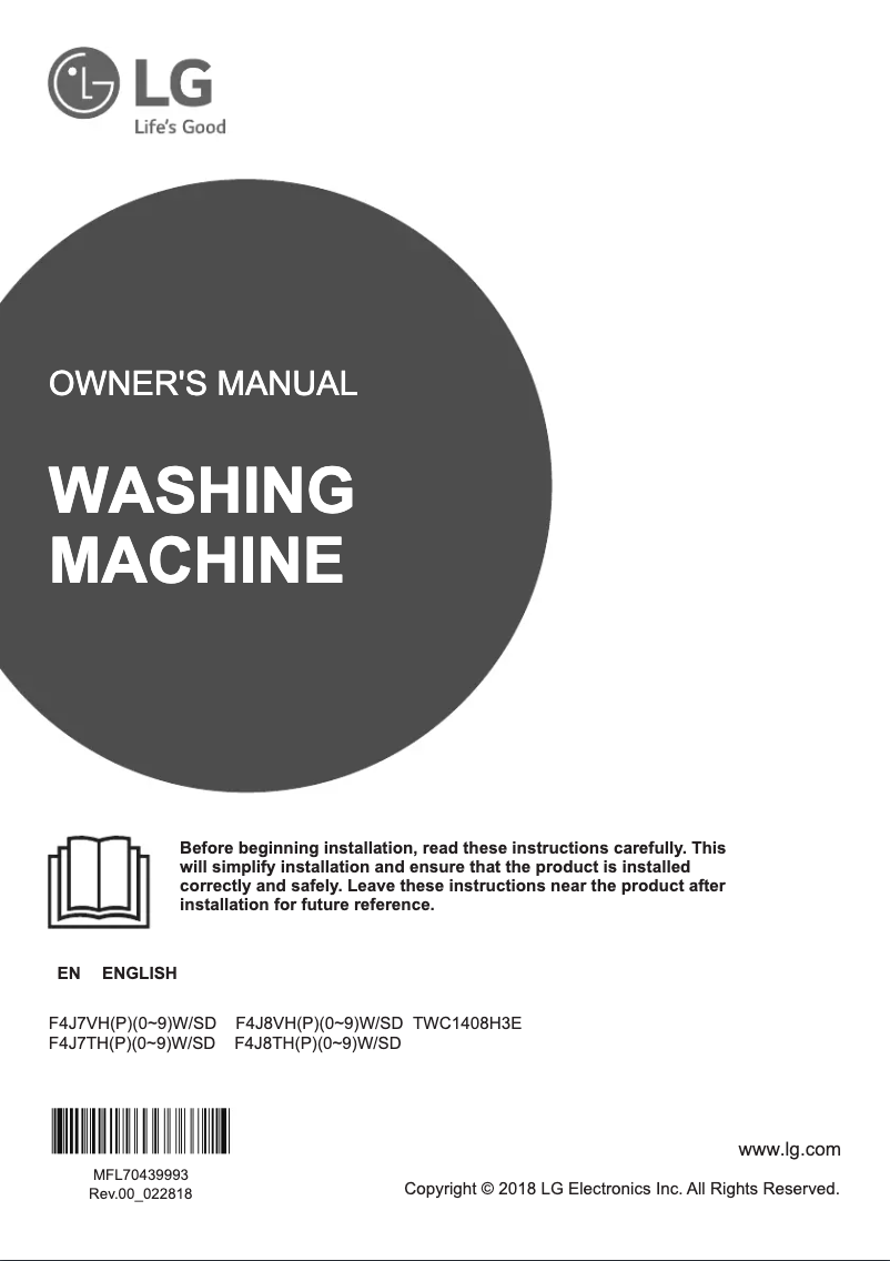 Page 1 de la notice Manuel utilisateur LG TWC1408H3E