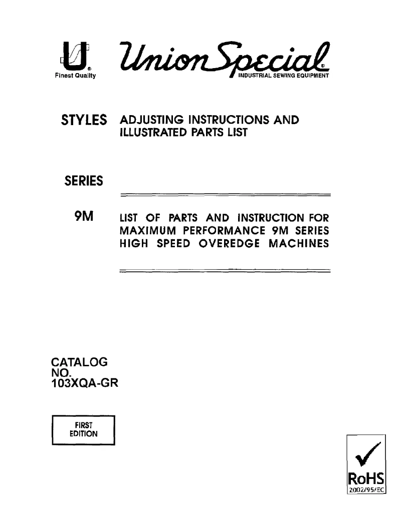 Page n°1 - Manuel utilisateur Union Special 39500CXQA