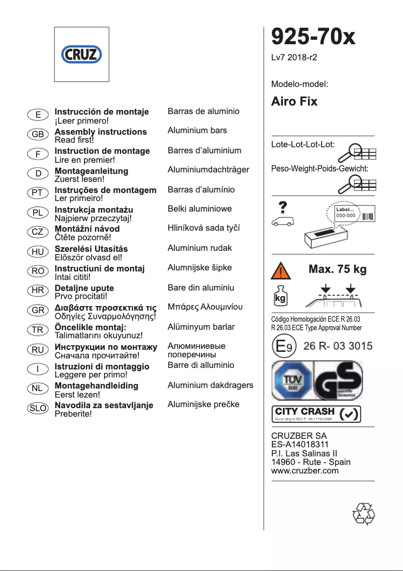 Page n°1 - Manuel utilisateur Cruz Airo Fix