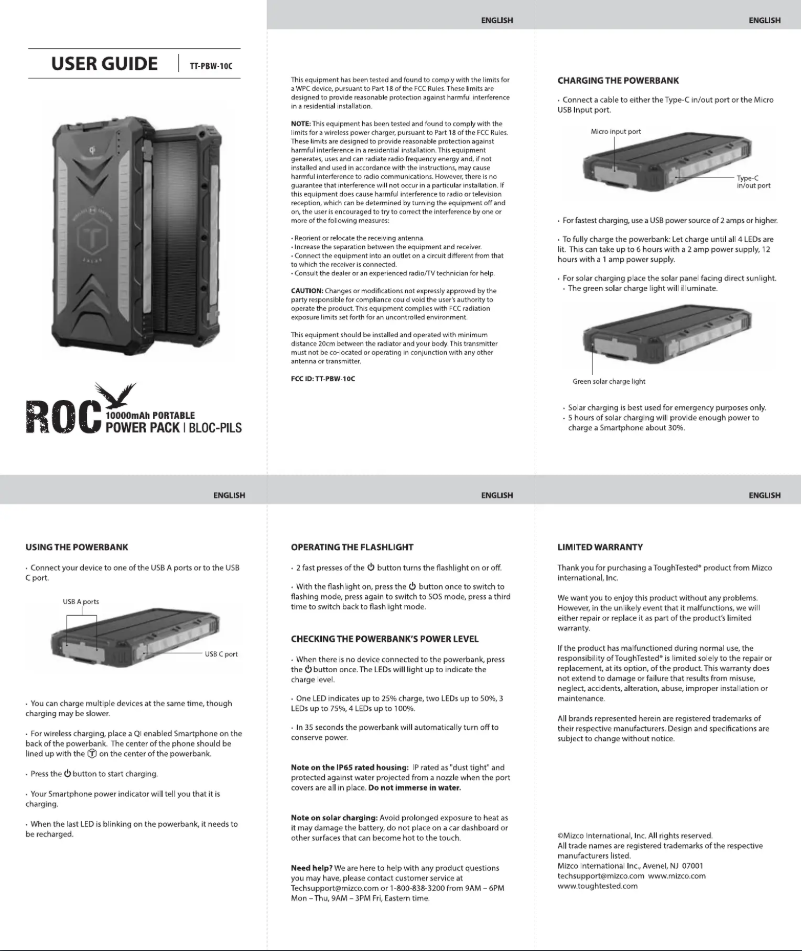 Page 1 de la notice Manuel utilisateur ToughTested TT-PBW-10C