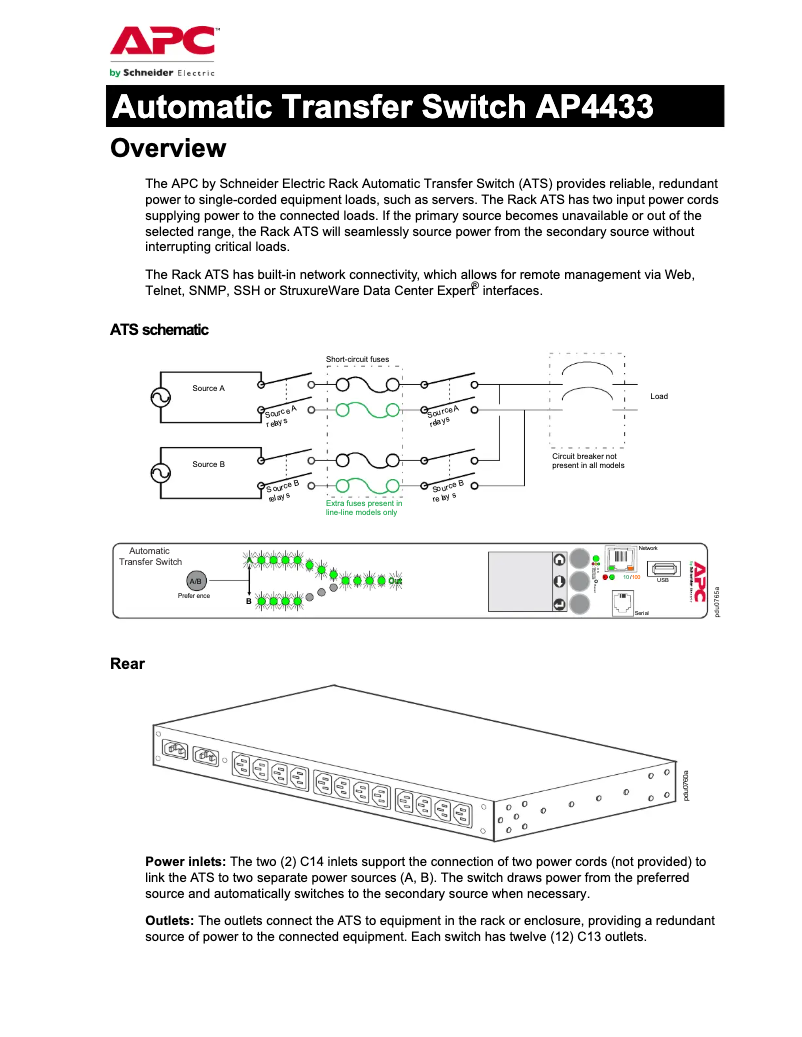 Page 1 de la notice Fiche technique APC AP4433