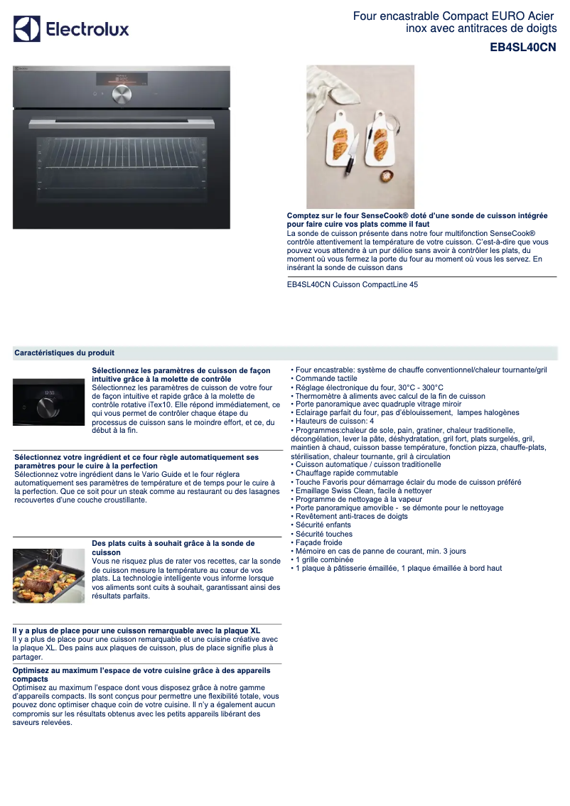 Page 1 de la notice Fiche technique Electrolux EB4SL40CN