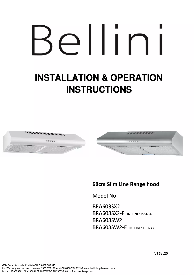 Image de la première page du manuel de l'appareil BRA603SW2-F