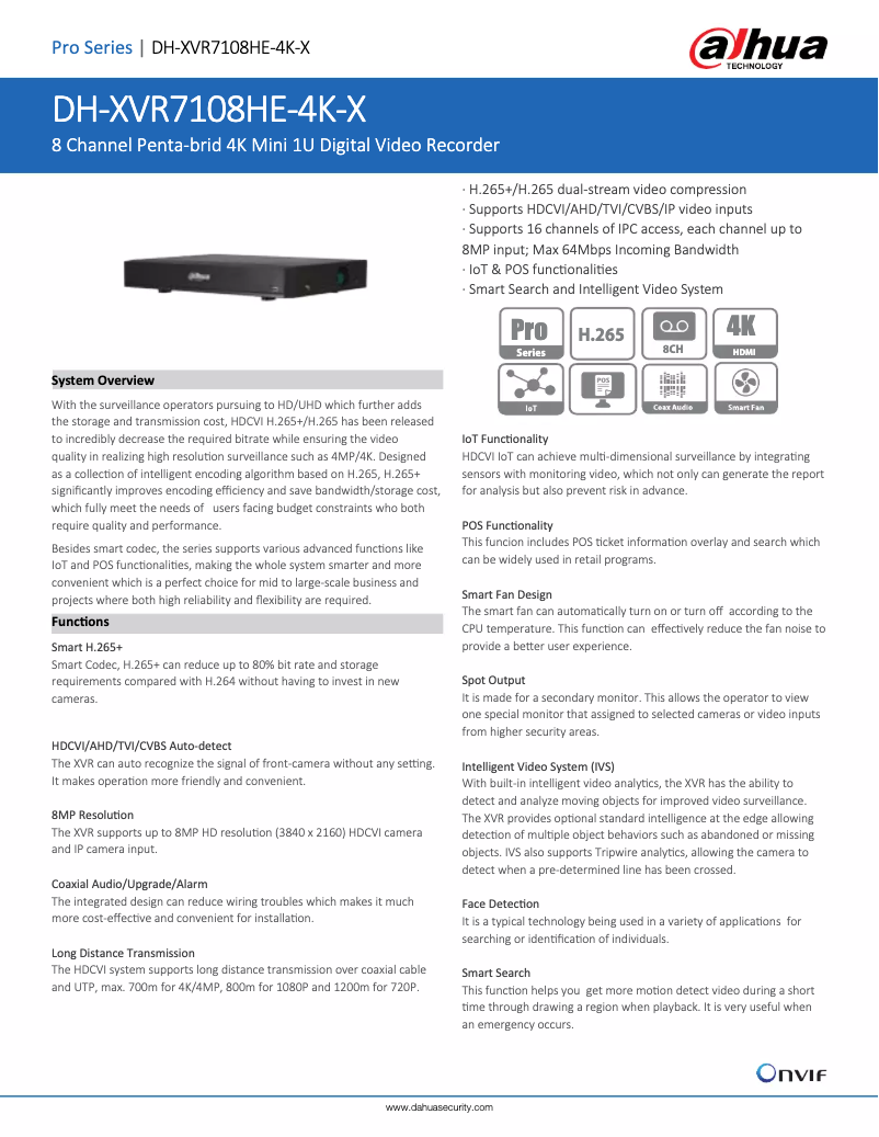 Page n°1 - Fiche technique Dahua Technology XVR7108HE-4K-X