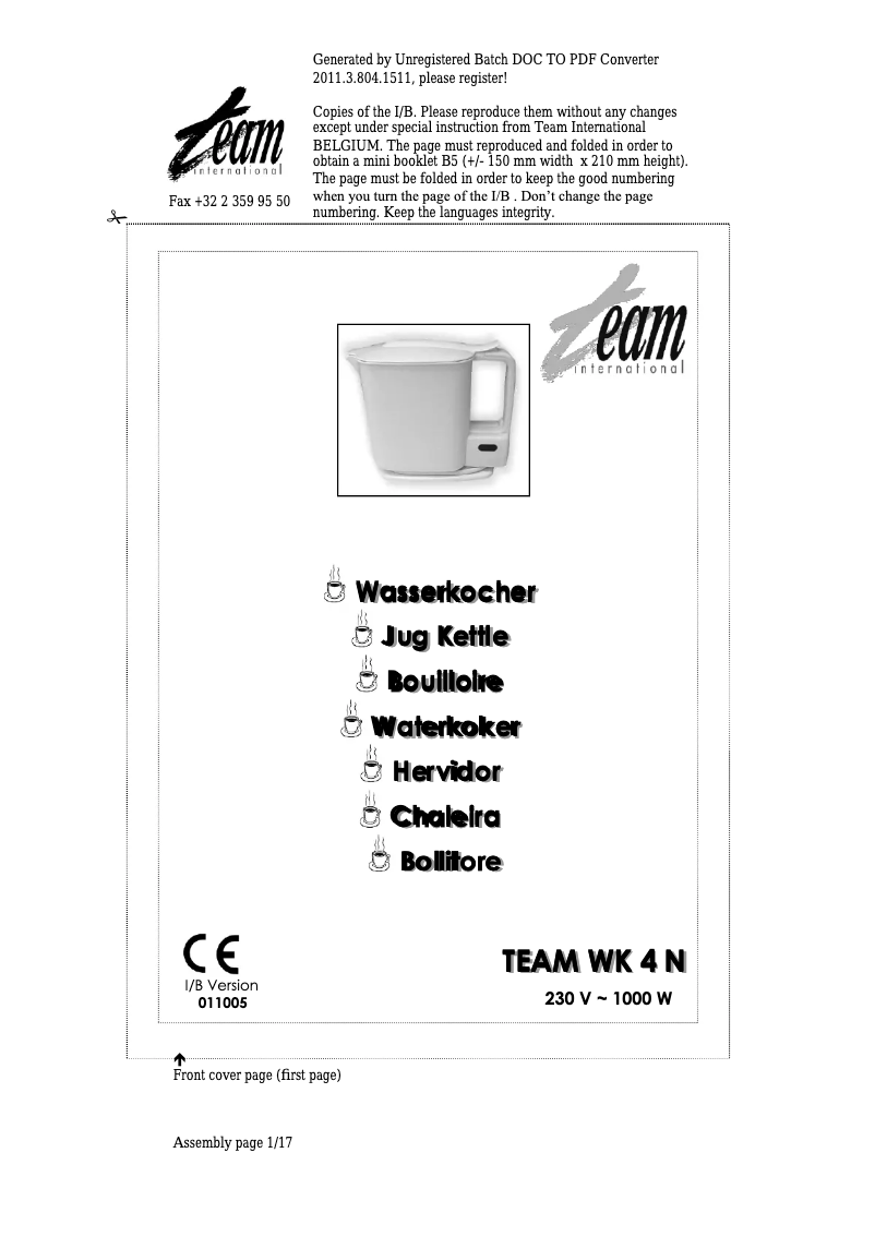 Page 1 de la notice Manuel utilisateur Team WK 4