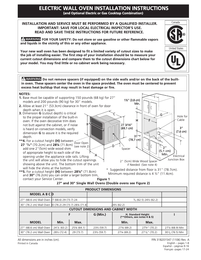 Page 1 de la notice Guide d'installation Electrolux EI27EW45KB