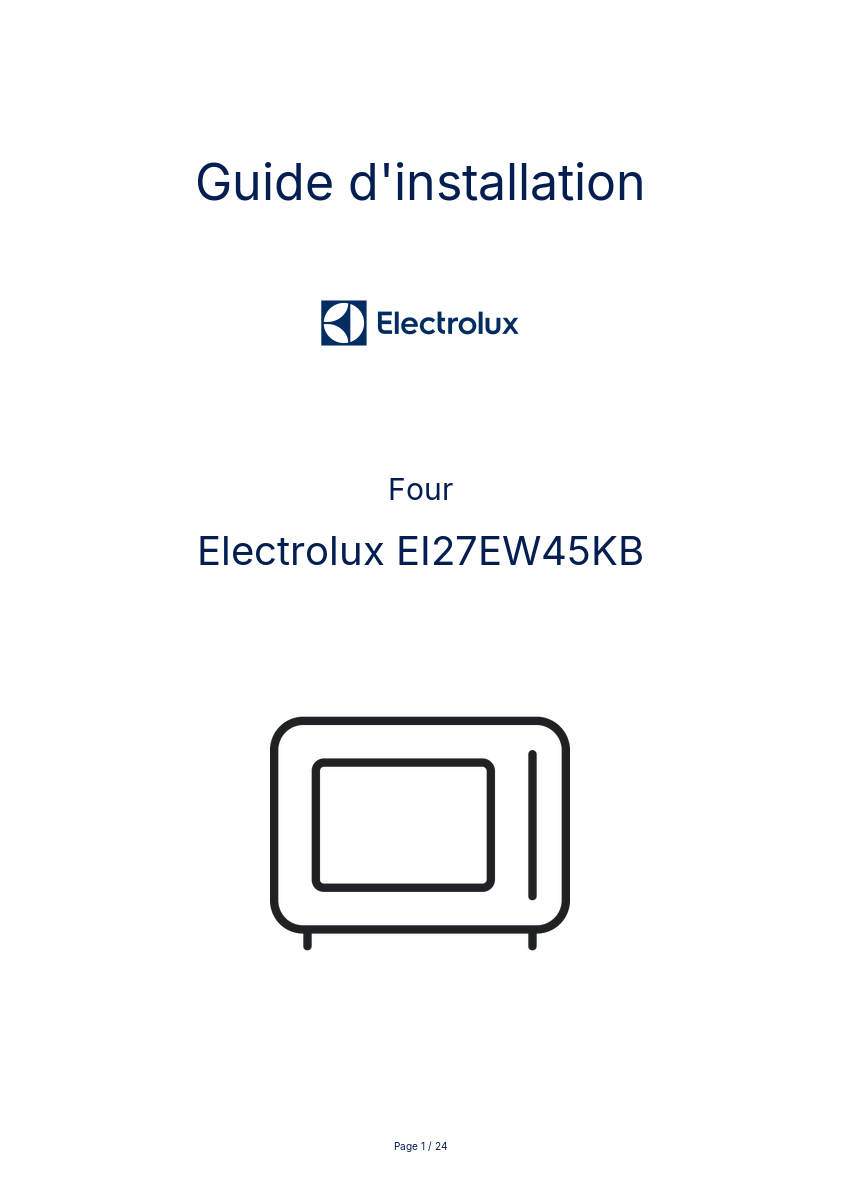Page n°1 - Guide d'installation Electrolux EI27EW45KB