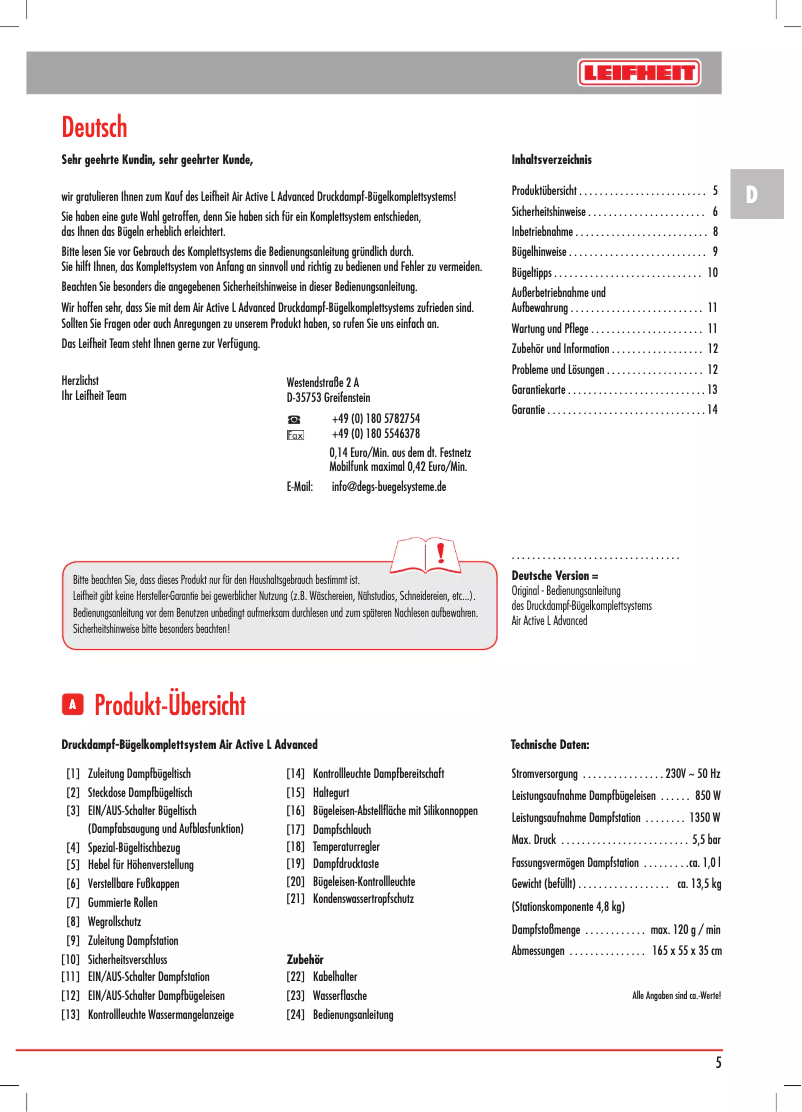 Page n°1 - Manuel utilisateur Leifheit Air Active L Advanced