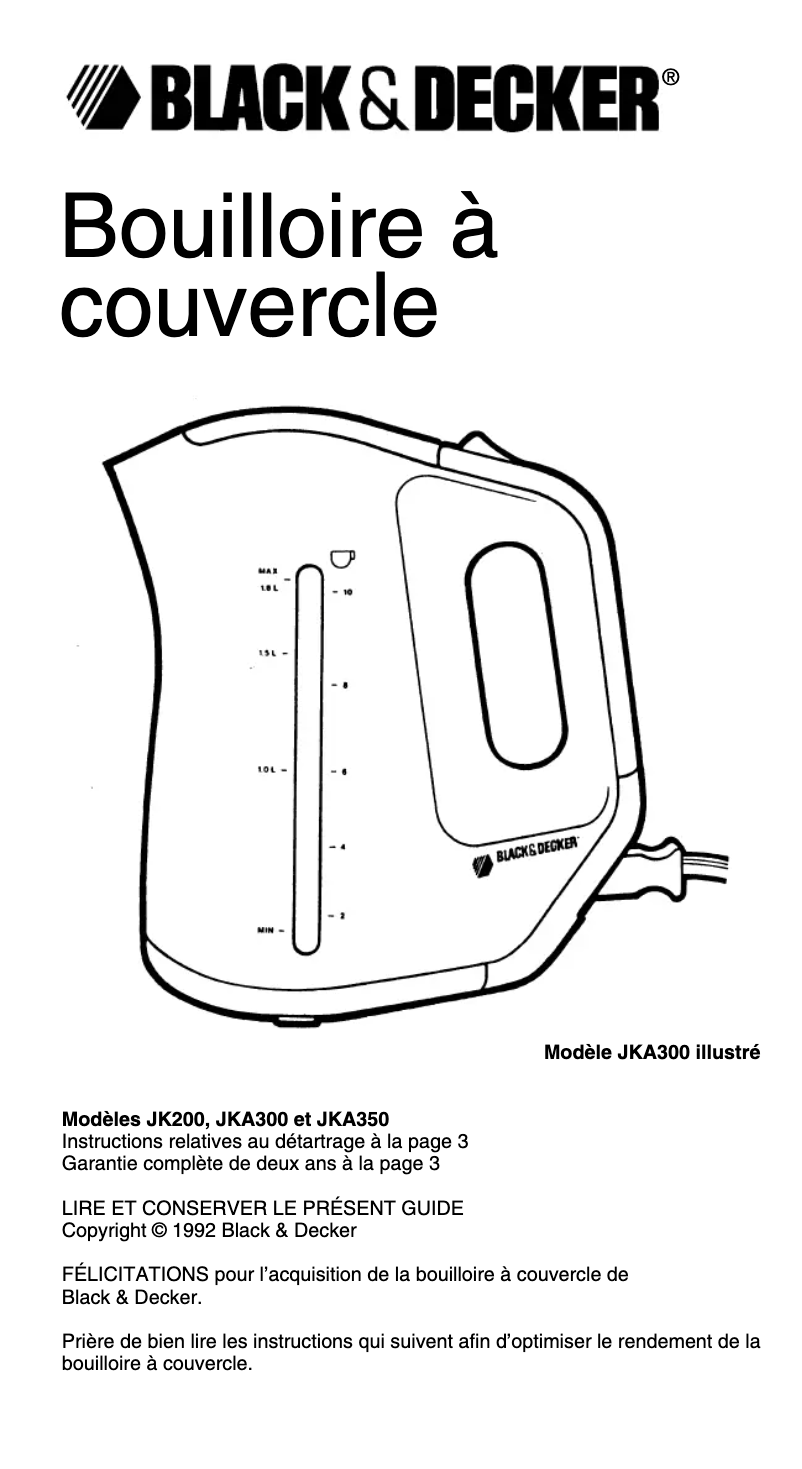 Page 1 de la notice Manuel utilisateur Black & Decker JKA350